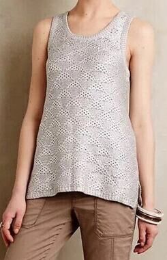 Moth Anthropologie M Sana Sweater Knit Tank Top Silver Foiled Metallic Party